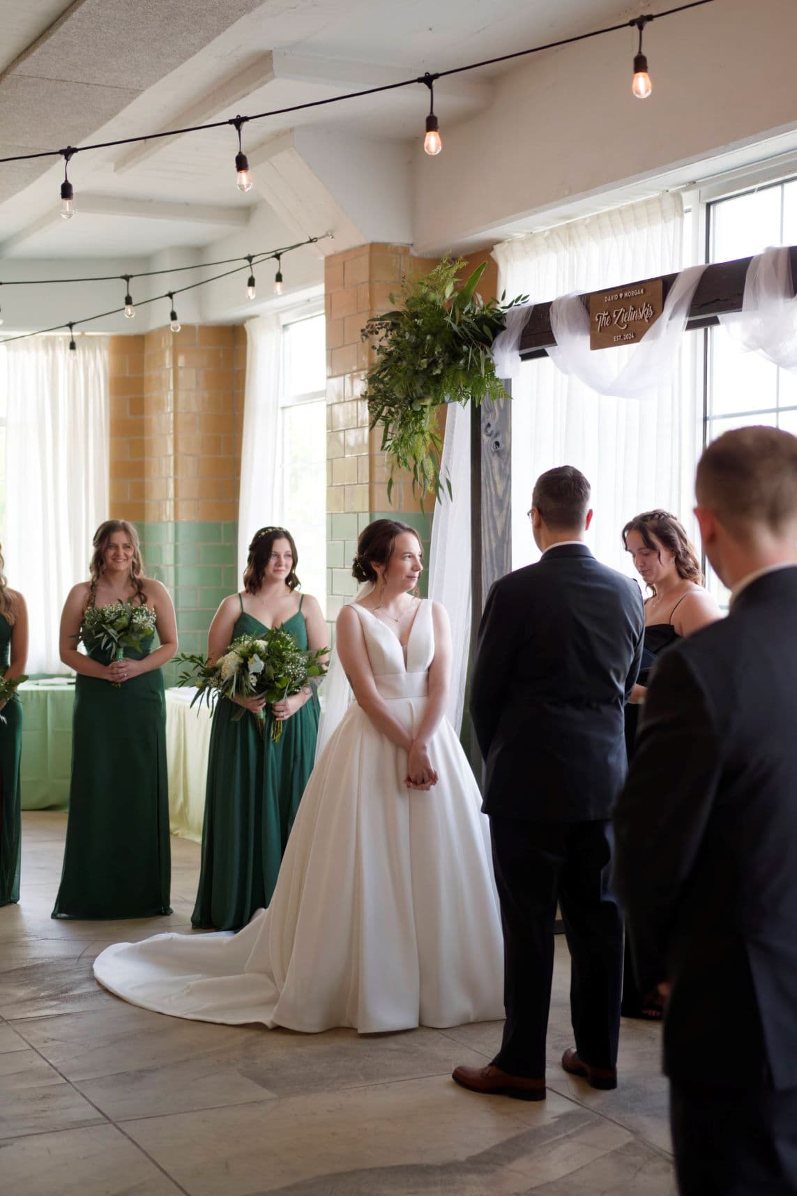 Couple gazing into each others eyes at ceremony